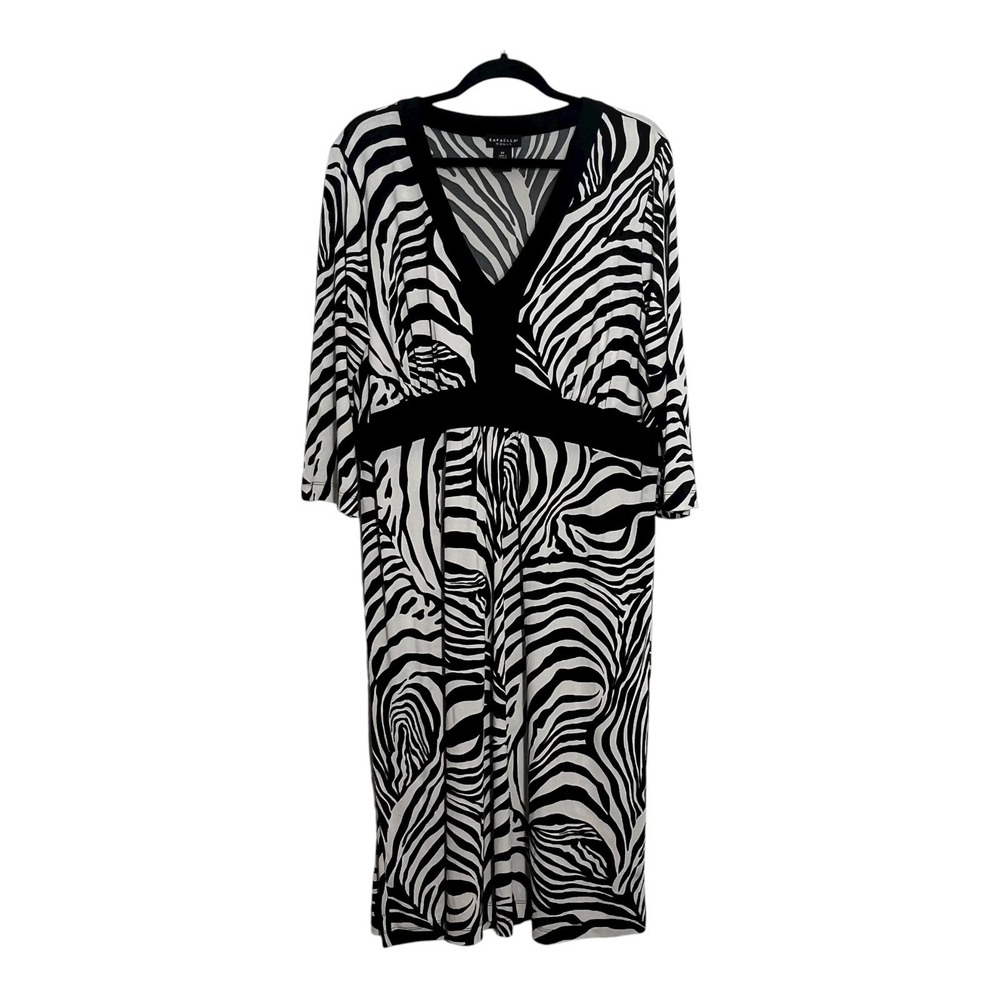 Rafaella Woman Zebra Print Midi Dress V Neck‎ 3/4 Sleeve Plus Size 2X